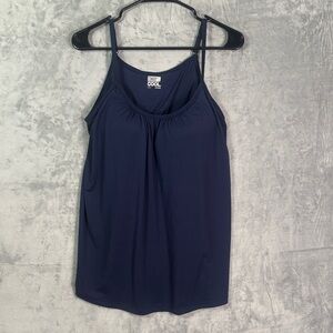 32 Degrees Cool Navy Built in Bra Spaghetti Strap Flowy Tank Size Large